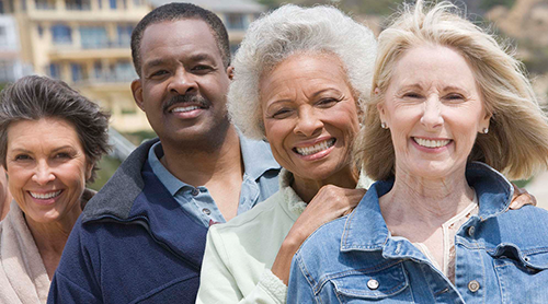 Small group of diverse senior citizen outdoors -Learn more about the Insurance Products and Services we offer